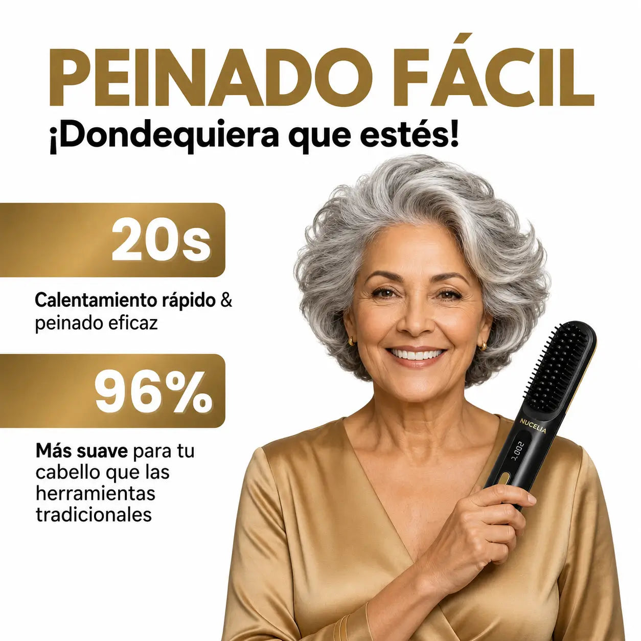 PureBrush MAX — Cepillo alisador inalámbrico Nucelia + Bolsa de viaje de regalo