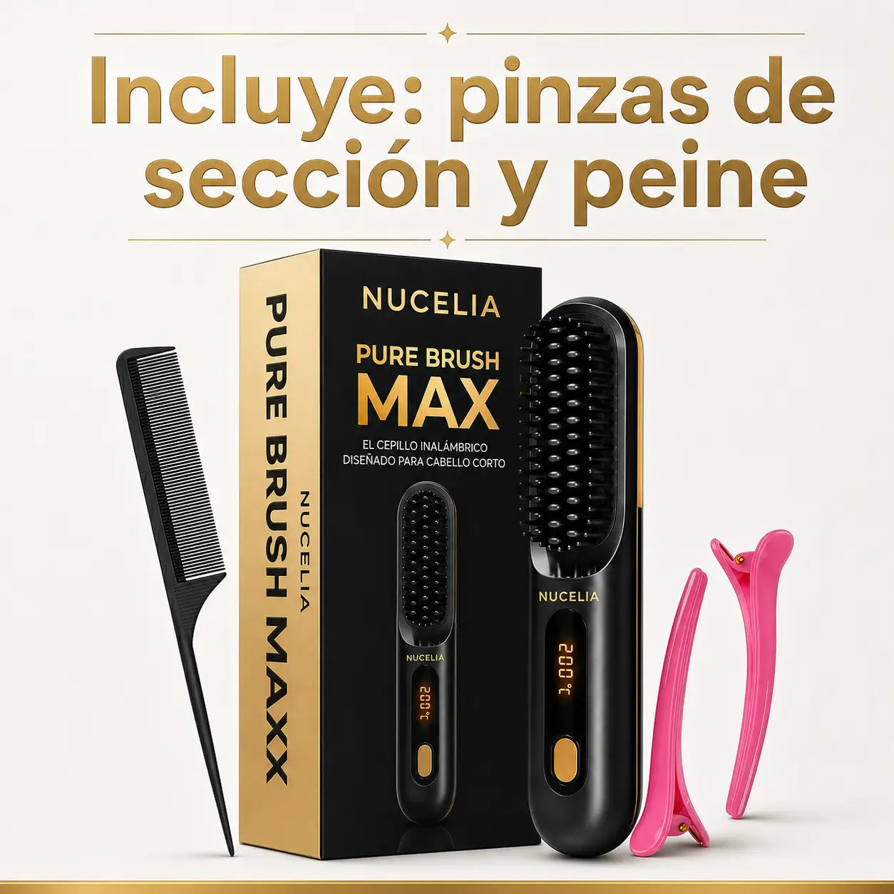 PureBrush MAX — Cepillo alisador inalámbrico Nucelia + Bolsa de viaje de regalo
