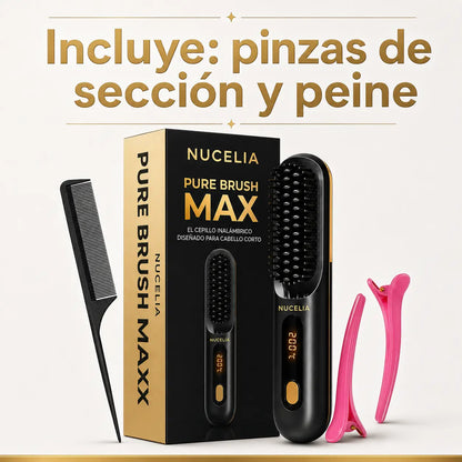 PureBrush MAX — Cepillo alisador inalámbrico Nucelia + Bolsa de viaje de regalo