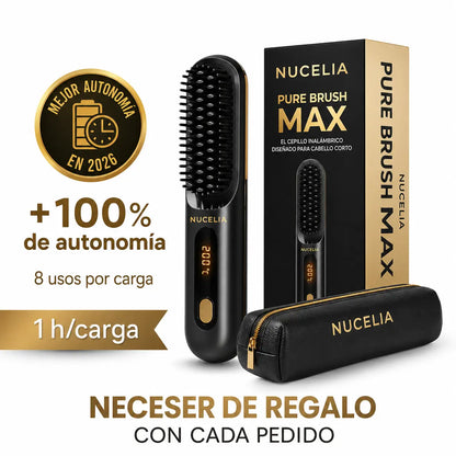 PureBrush MAX — Cepillo alisador inalámbrico Nucelia + Bolsa de viaje de regalo